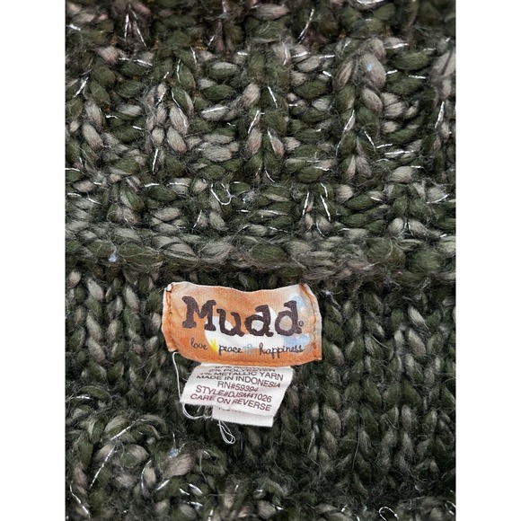 Mudd Open Knit Sweater Juniors Large Short Sleeve Green Shimmer Cowl Neck Y2K - Picture 2 of 16